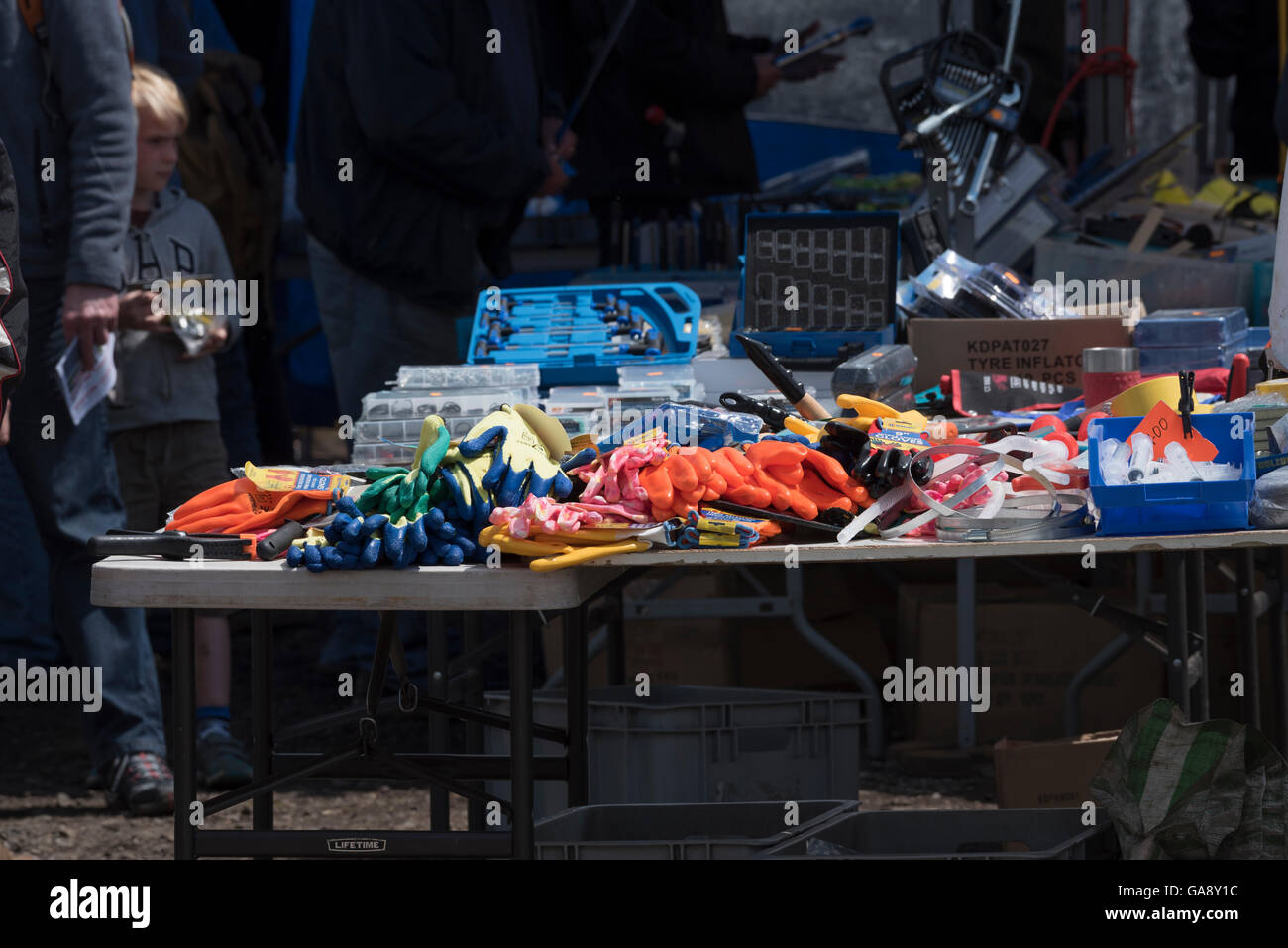 Tool stall selling cheaper items for the modeler at Wings 'n' Wheels North Weald airfield Epping Essex England Stock Photo