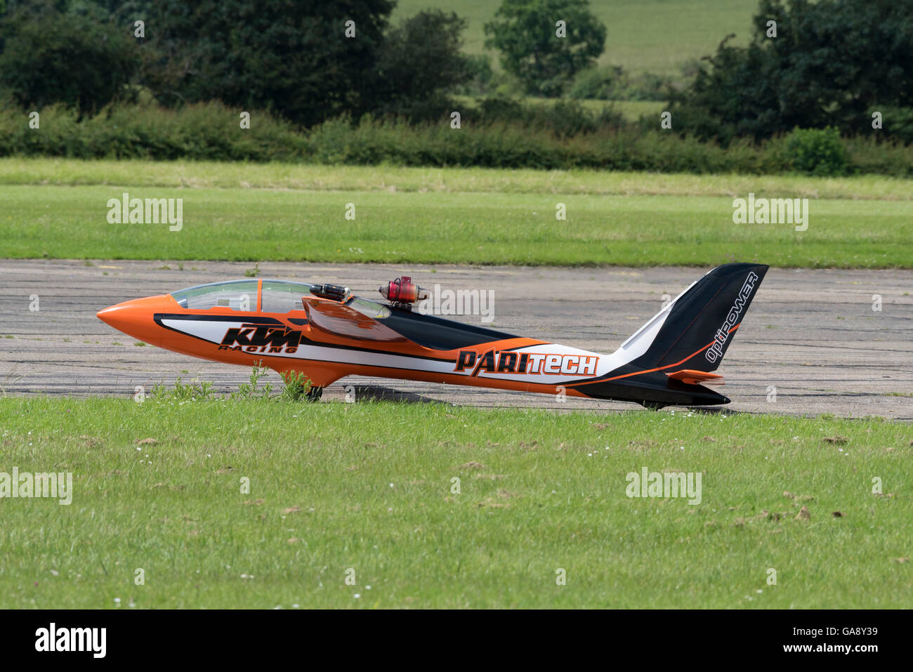 50% Fox glider jet powered on runway ready for takeoff Wings 'n' Wheels North Weald airfield Epping Essex England Stock Photo