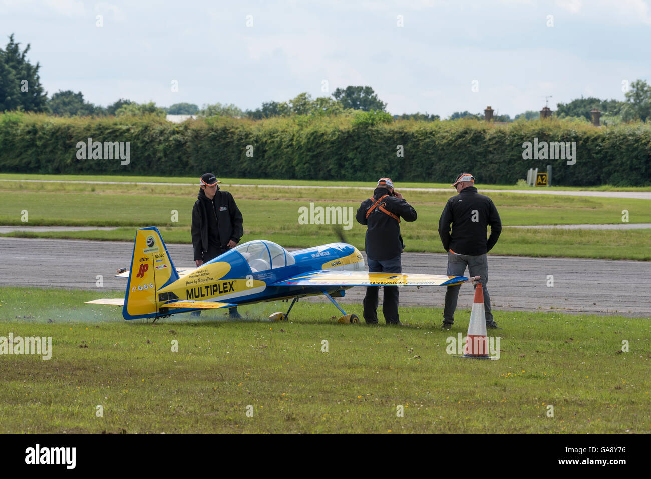 Large 55% scale radio control Yak 54 3D display aircraft by Steve Carr Wings 'n' Wheels North Weald airfield Essex England Stock Photo
