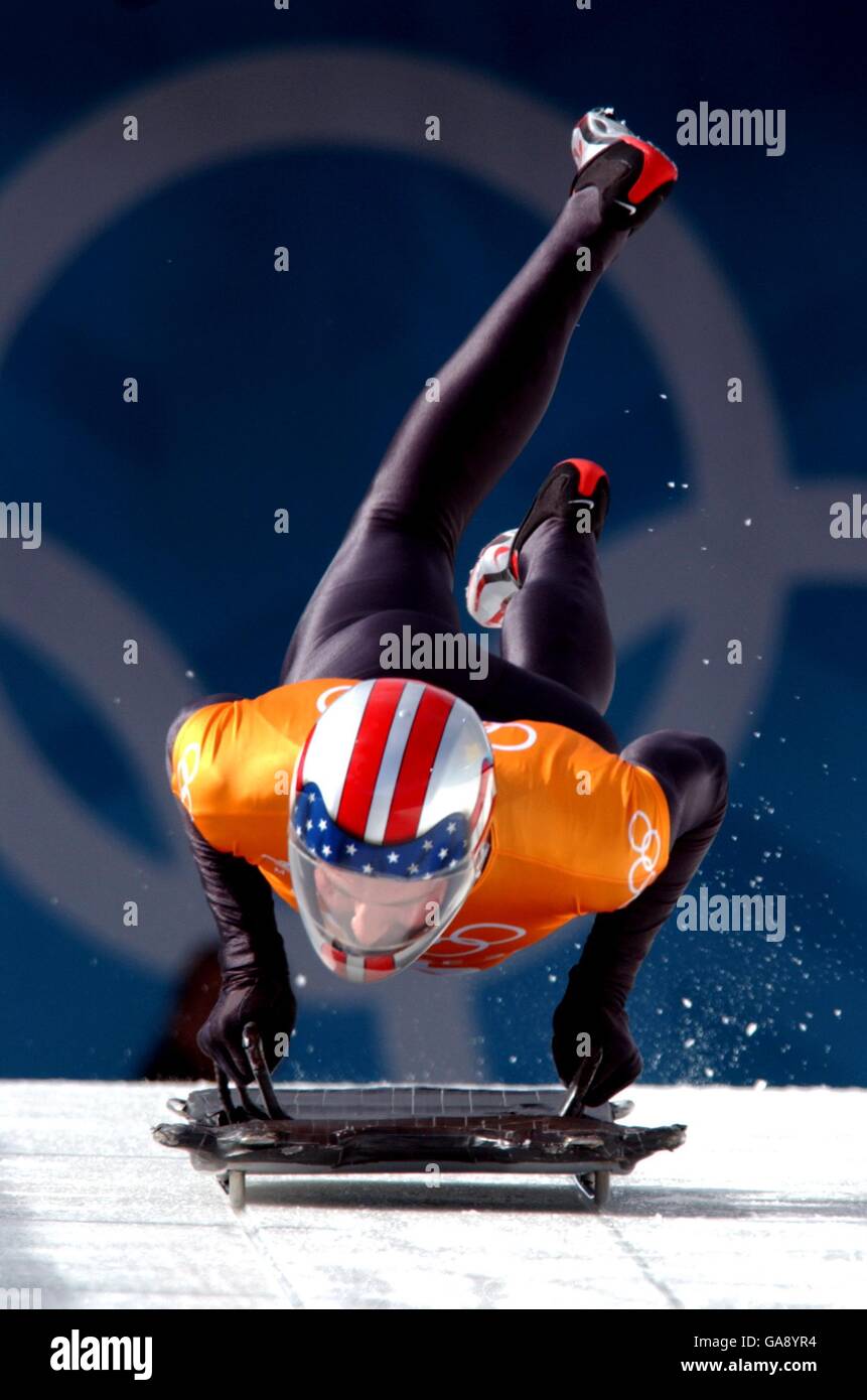 Winter Olympics - Salt Lake City 2002 - Skeleton - Men & Women's Training. USA's Lincoln Dewitt Stock Photo