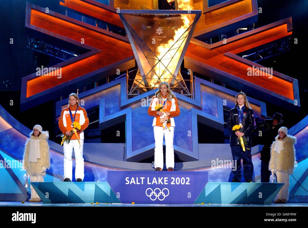 Winter Olympics - Salt Lake City 2002 - Medal Ceremony - Speed Skating - Women's 1500m Stock Photo