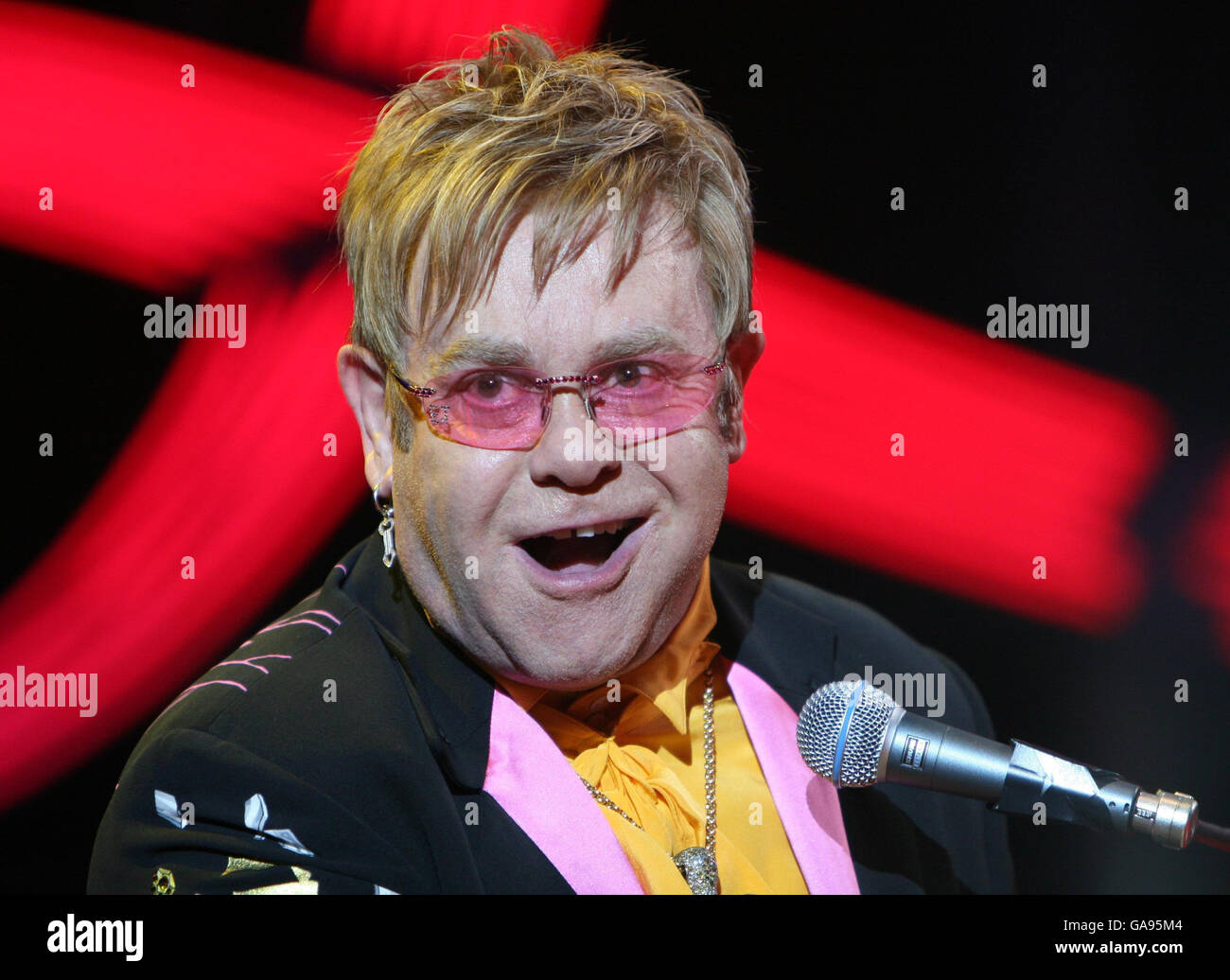 Elton John Red Piano Tour - London. Elton John performing his Red Piano tour at the O2 Arena, London. Stock Photo
