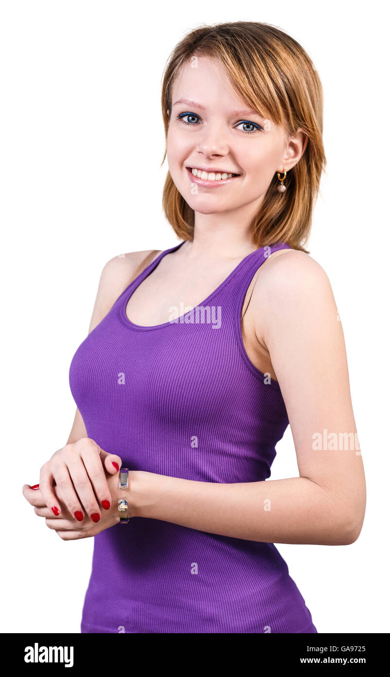 Young beautiful woman smiling isolated on white background Stock Photo ...