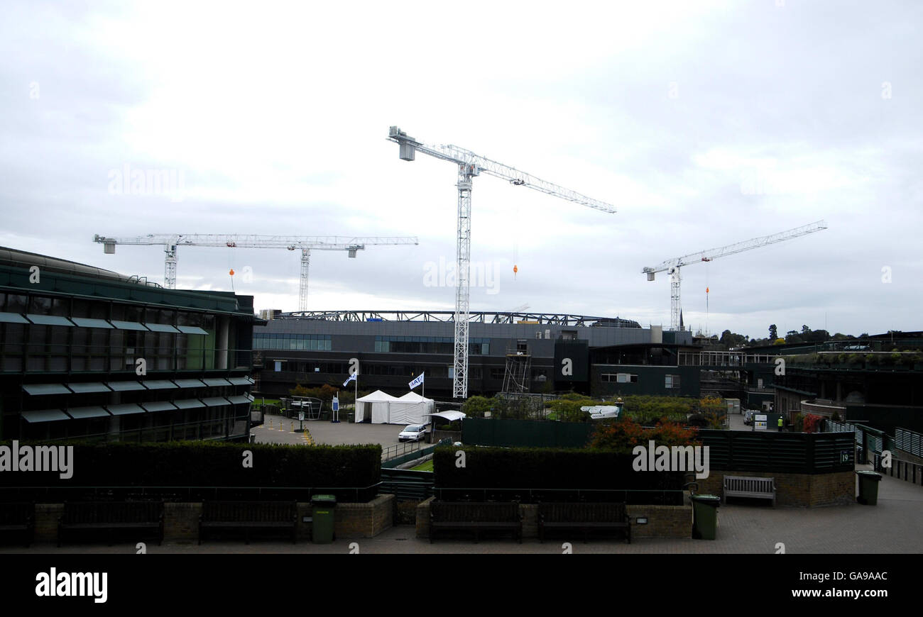 Work in progress on Centre Court at Wimbledon, London. Stock Photo