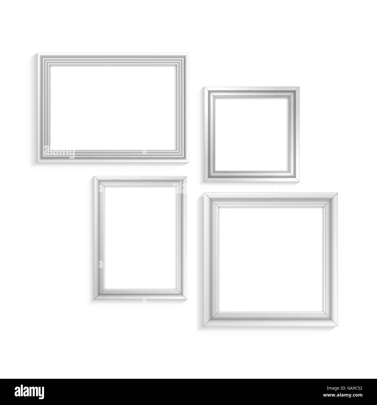 white frame set for paintings isolated on white background Stock Vector