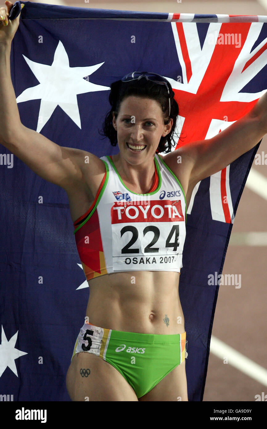 Athletics - IAAF World Athletics Championships - Osaka 2007 - Nagai Stadium. Australia's Jana Rawlinson celebrates winning the Women's 400m Hurdles Stock Photo