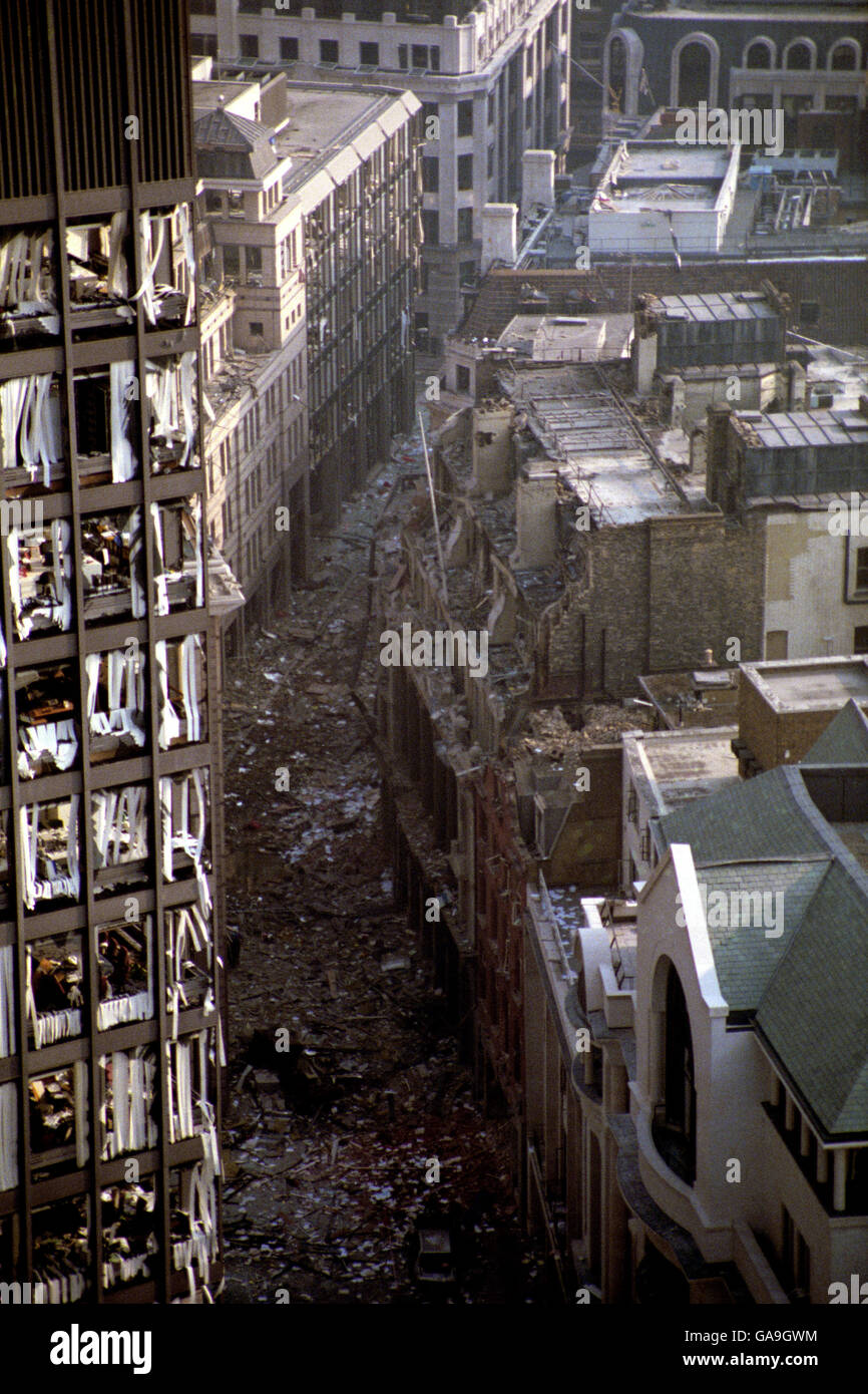 The scene of last night's (Friday) bomb blast, at St Mary's Axe in the
