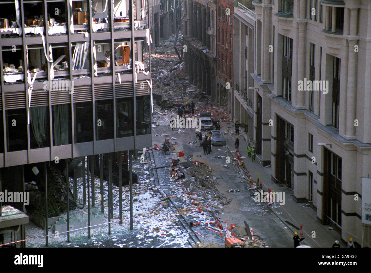The scene of last night's (Friday) bomb blast at St Mary's Axe in the