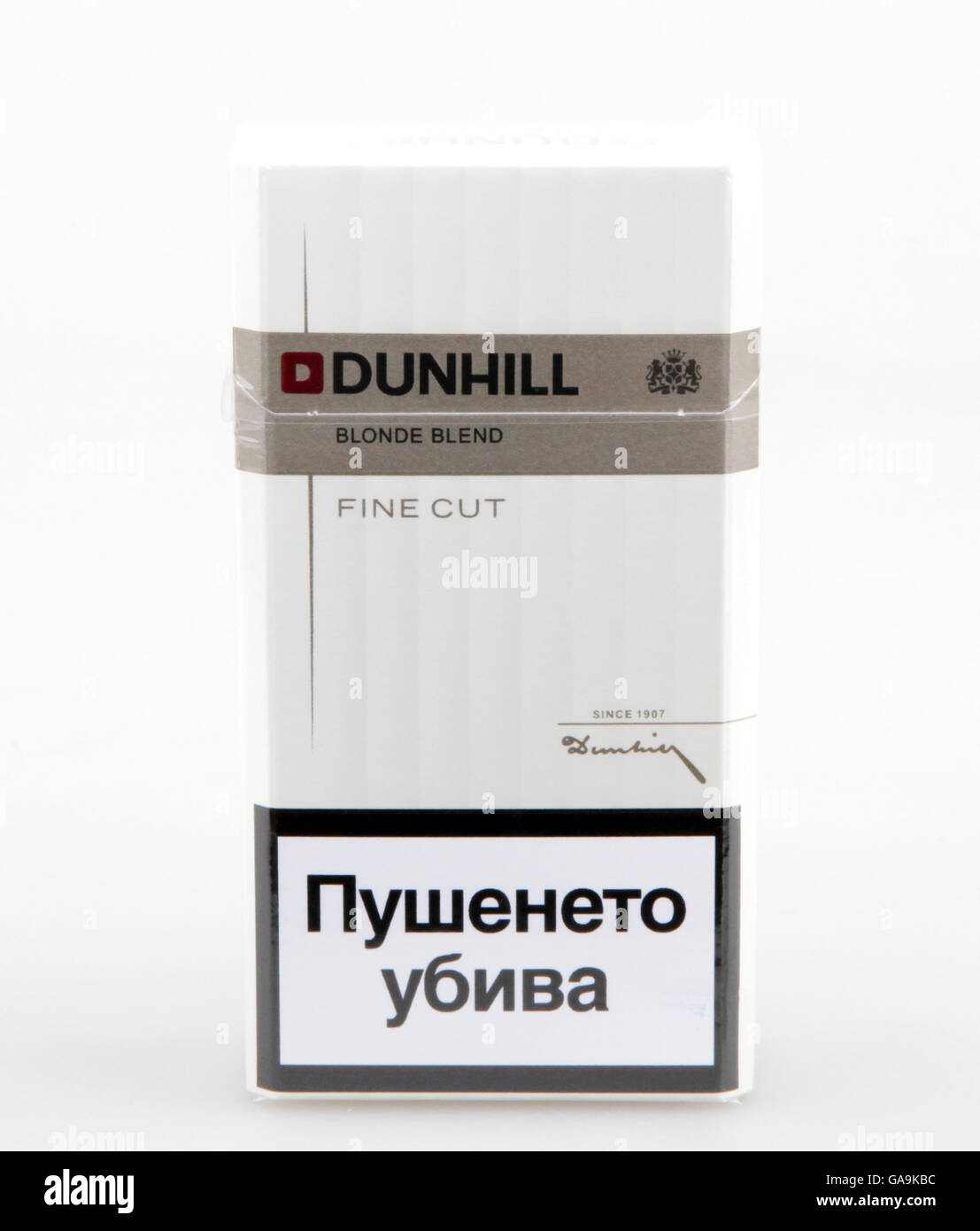 AYTOS, BULGARIA - JULY 07, 2016: Pack of Dunhill cigarettes. Dunhill cigarettes are a luxury brand of cigarettes made by the Bri Stock Photo
