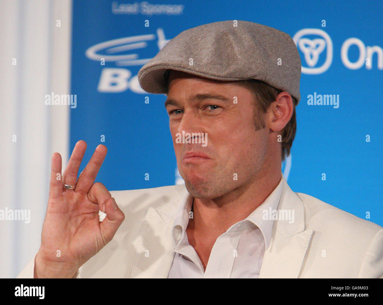 AP OUT: Brad Pitt is seen at a press conference for new film The Assasination of Jesse James, as part of the Toronto Film Festival, at the Four Seasons Hotel in Toronto, Canada. Picture date: September 8th, 2007. Stock Photo