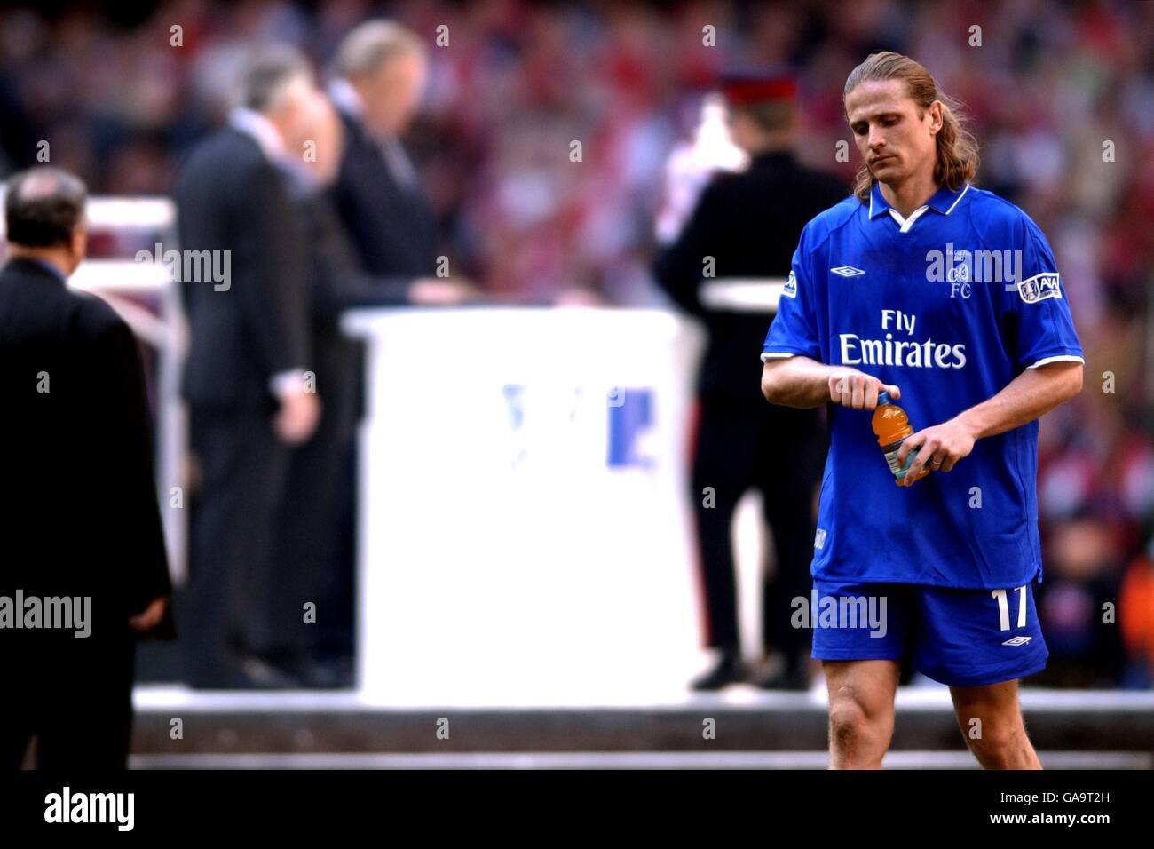 Soccer - AXA FA Cup Final - Arsenal v Chelsea. Chelsea's Emmanuel Petit walks from the pitch with the disappointment of defeat etched on his face Stock Photo