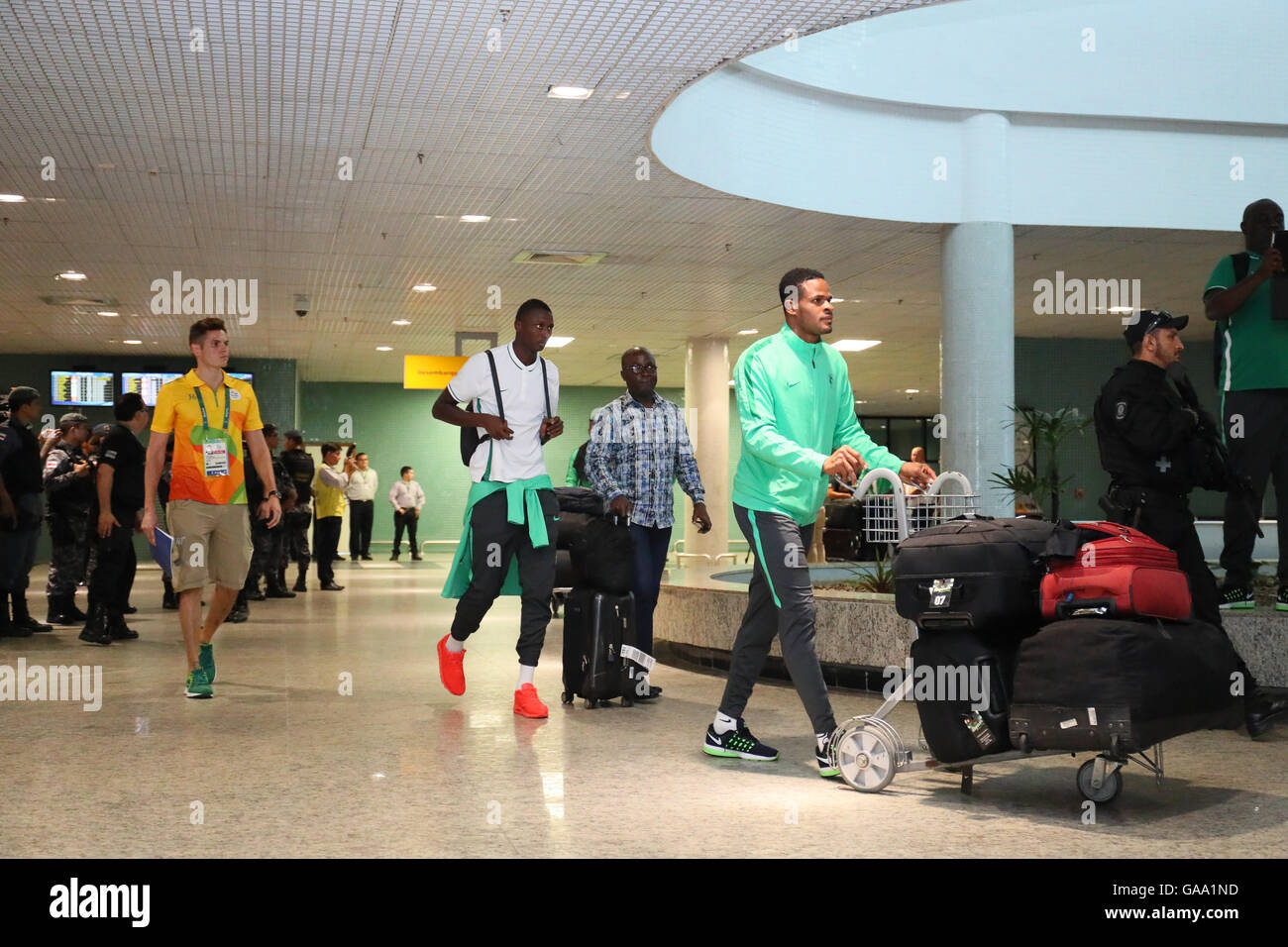 Manaus, Brazil. 4th Aug, 2016. Nigeria team group (NGR) Football/Soccer : Nigeria team arrived at the airport during the Rio 2016 Olympic Games in Manaus, Brazil . © YUTAKA/AFLO SPORT/Alamy Live News Stock Photo