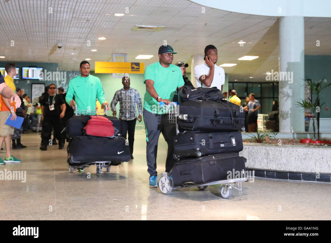 Manaus, Brazil. 4th Aug, 2016. Nigeria team group (NGR) Football/Soccer : Nigeria team arrived at the airport during the Rio 2016 Olympic Games in Manaus, Brazil . © YUTAKA/AFLO SPORT/Alamy Live News Stock Photo