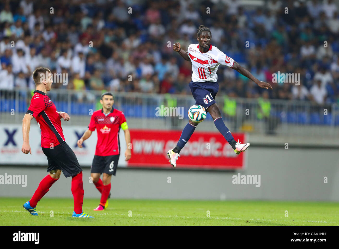 Gabala City Stadium. 04th Aug, 2016. Qabala, Azerbaijan. Europa League football. Qabala versus Lille. Eder (Lille) controls the high ball while airborne © Action Plus Sports/Alamy Live News Stock Photo