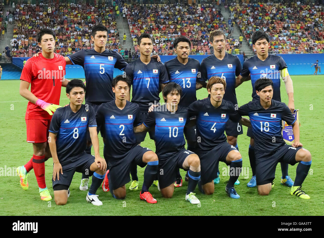 Manaus, Brazil. 4th Aug, 2016. U-23 Japan team group line-up (JPN) Football/Soccer : Men's First Round Group B between Nigeria 5-4 Japan at Amazonia Arena during the Rio 2016 Olympic Games in Manaus, Brazil . © YUTAKA/AFLO SPORT/Alamy Live News Stock Photo
