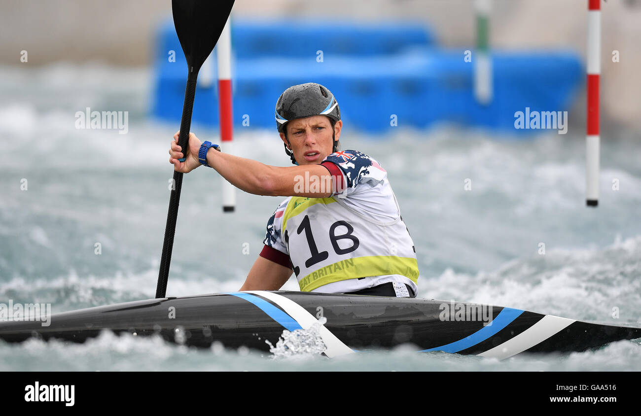 Rio de Janeiro, Brazil. 4th August, 2016.Fiona Pennie in her boat. Canoe slalom training. White water centre. X Park. Doedoro Olympic Park. Rio de Janeiro. Brazil.  04/08/2016. Credit:  Sport In Pictures/Alamy Live News Stock Photo