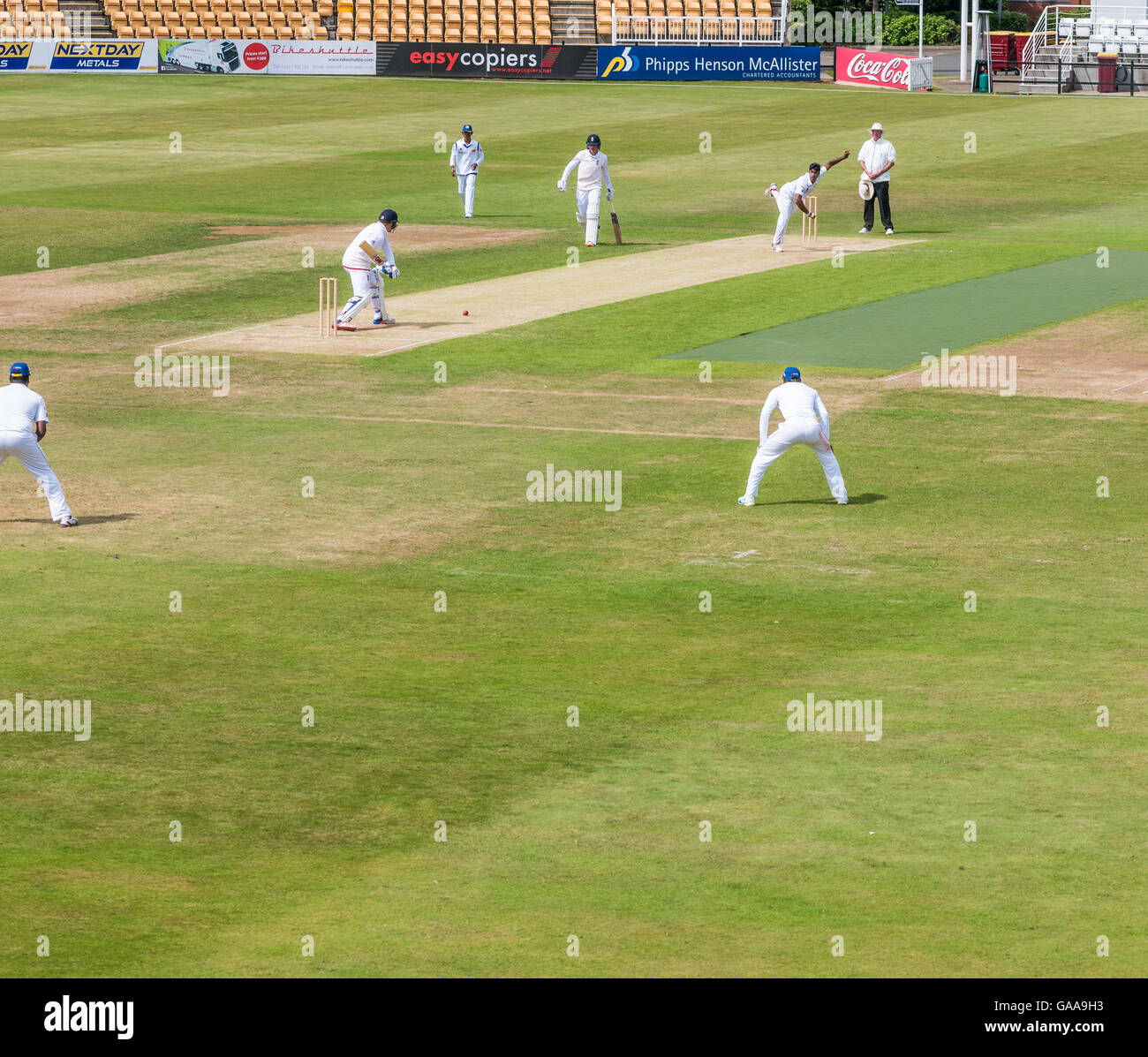 Northampton, UK. 05th Aug, 2016. The Sri Lanka bowler, Kumara, in action on the fourth day of the international U19 cricket match between England and Sri Lanka  at the County Ground, Northampton on 5 august 2016; Sri Lanka won by seven wickets and Kumara took eleven wickets (seven in the first innings and four in the second innings). Credit:  miscellany/Alamy Live News Stock Photo