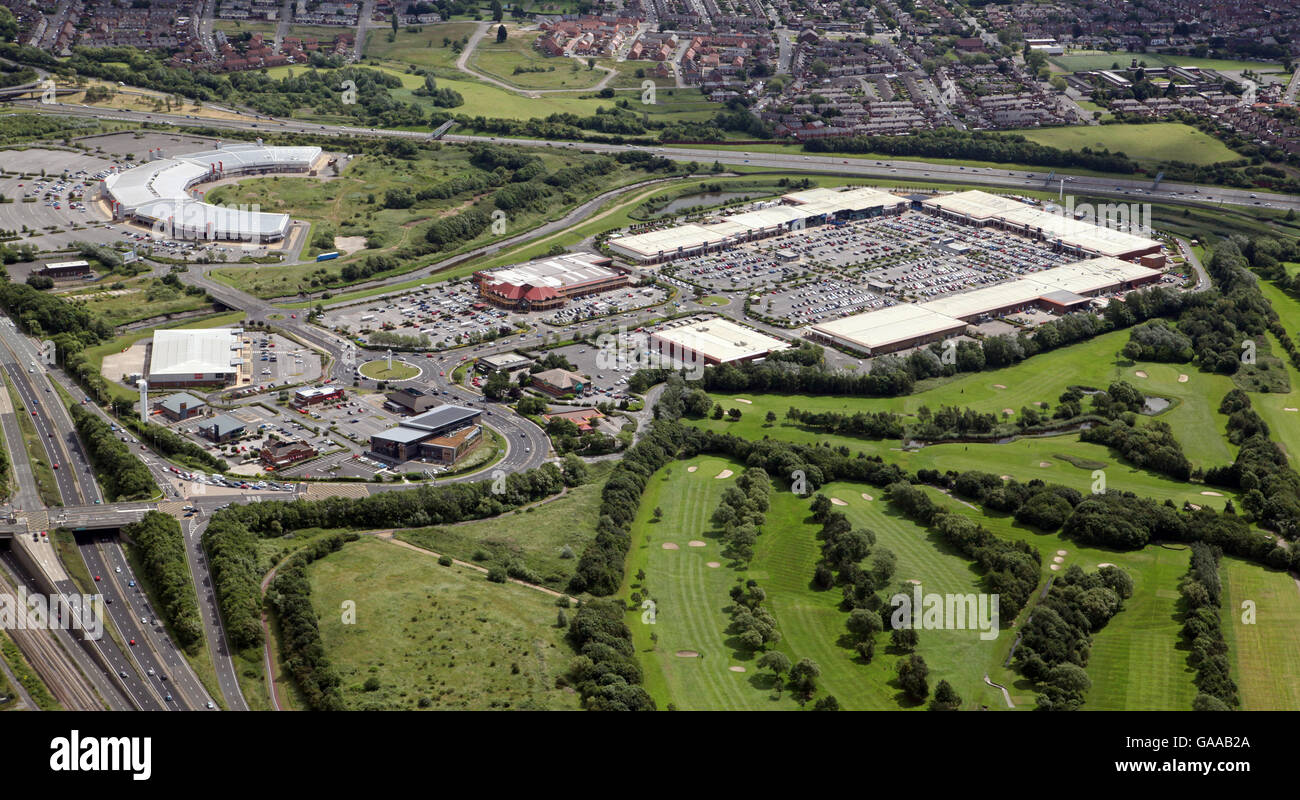 aerial view of Teesside Retail Park shopping centre, Stockton on Tees, UK Stock Photo