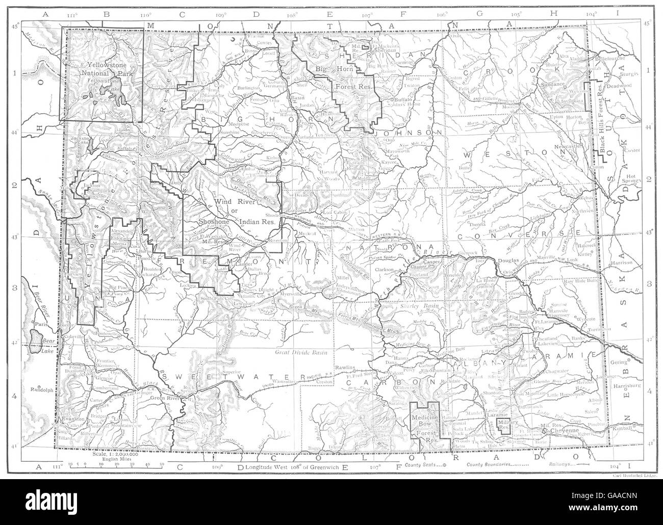 WYOMING: Wyoming state map, 1910 Stock Photo
