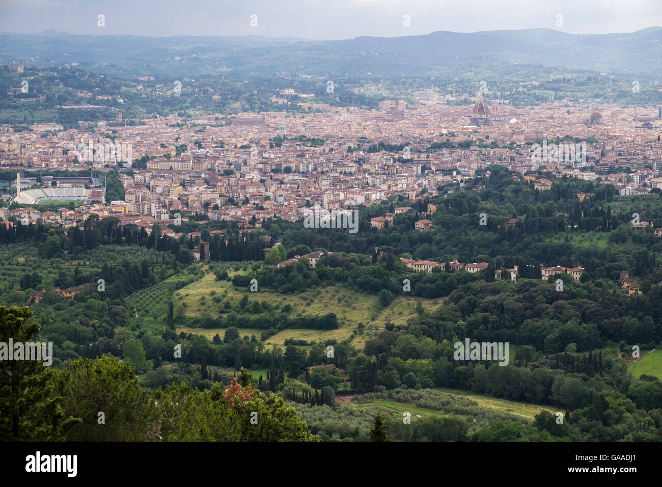 View over Florence from  Montececeri, Fiesole, Tuscany, Italy. Stock Photo