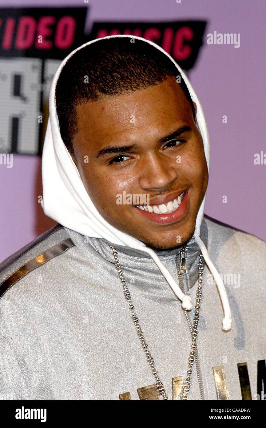 Chris Brown arrives for the MTV Video Music Awards at Palms Casino Resort, Las Vegas. Stock Photo