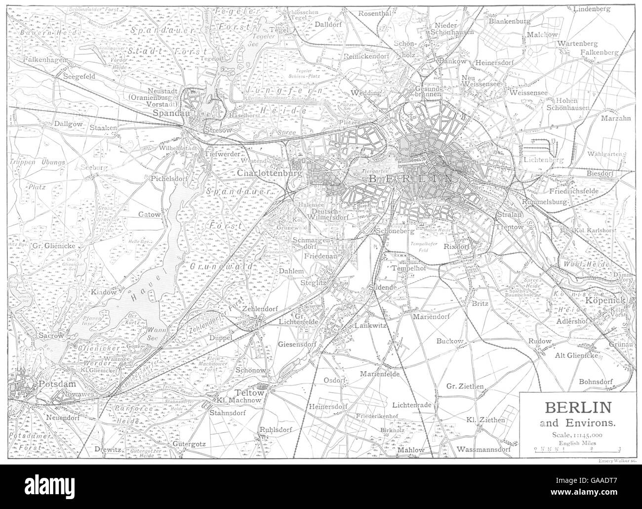 GERMANY: Berlin and Environs, 1910 antique map Stock Photo