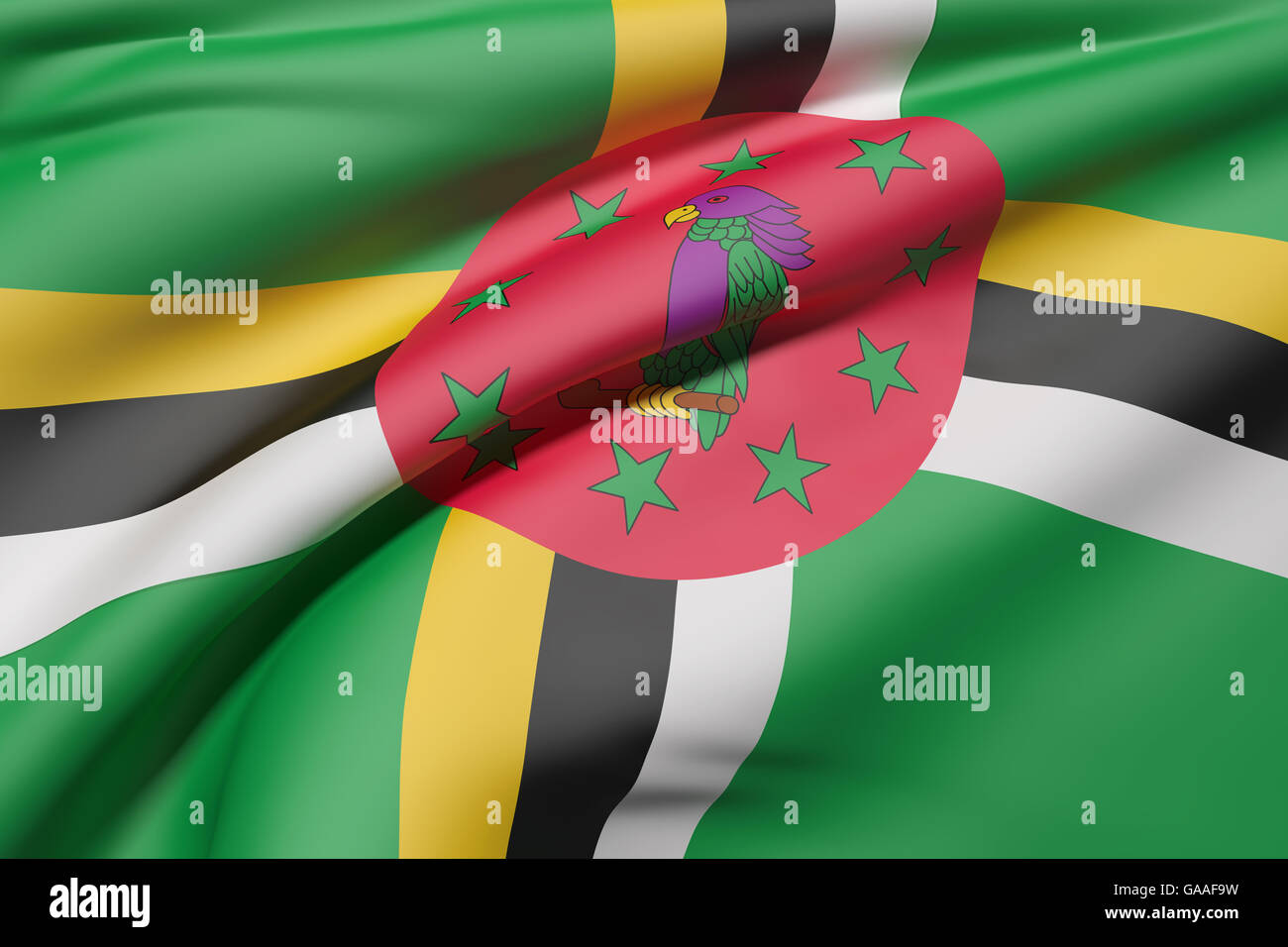 3d rendering of Dominica flag waving Stock Photo - Alamy