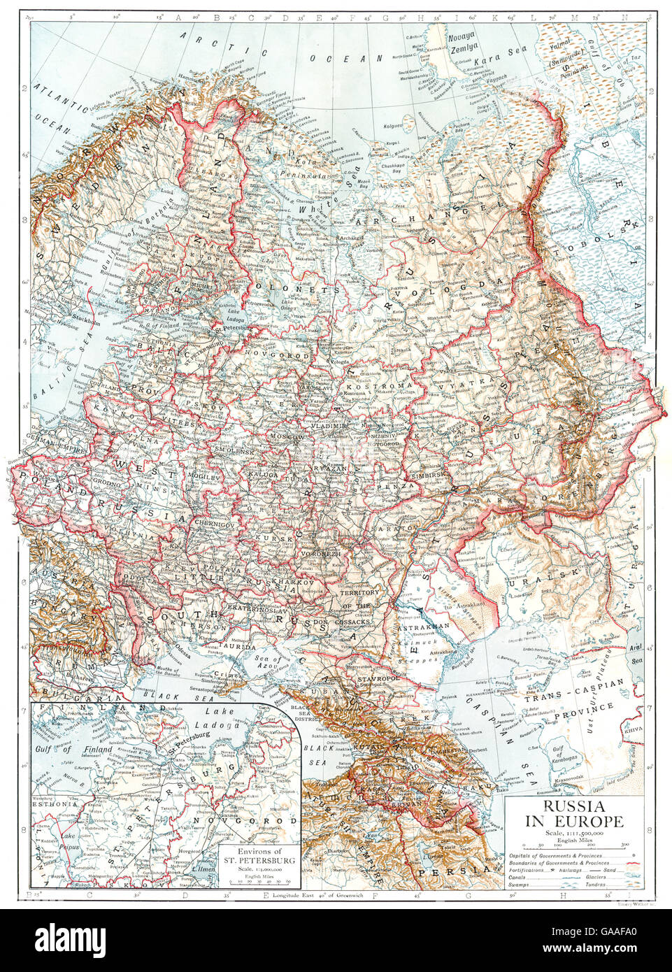 RUSSIA: Russia in Europe; Inset Environs of St Petersburg, 1910 antique ...