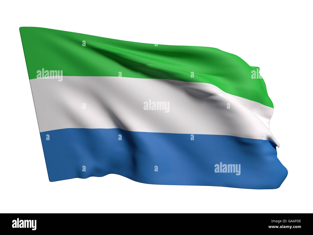 3d rendering of Republic of Sierra Leone flag waving on a white ...