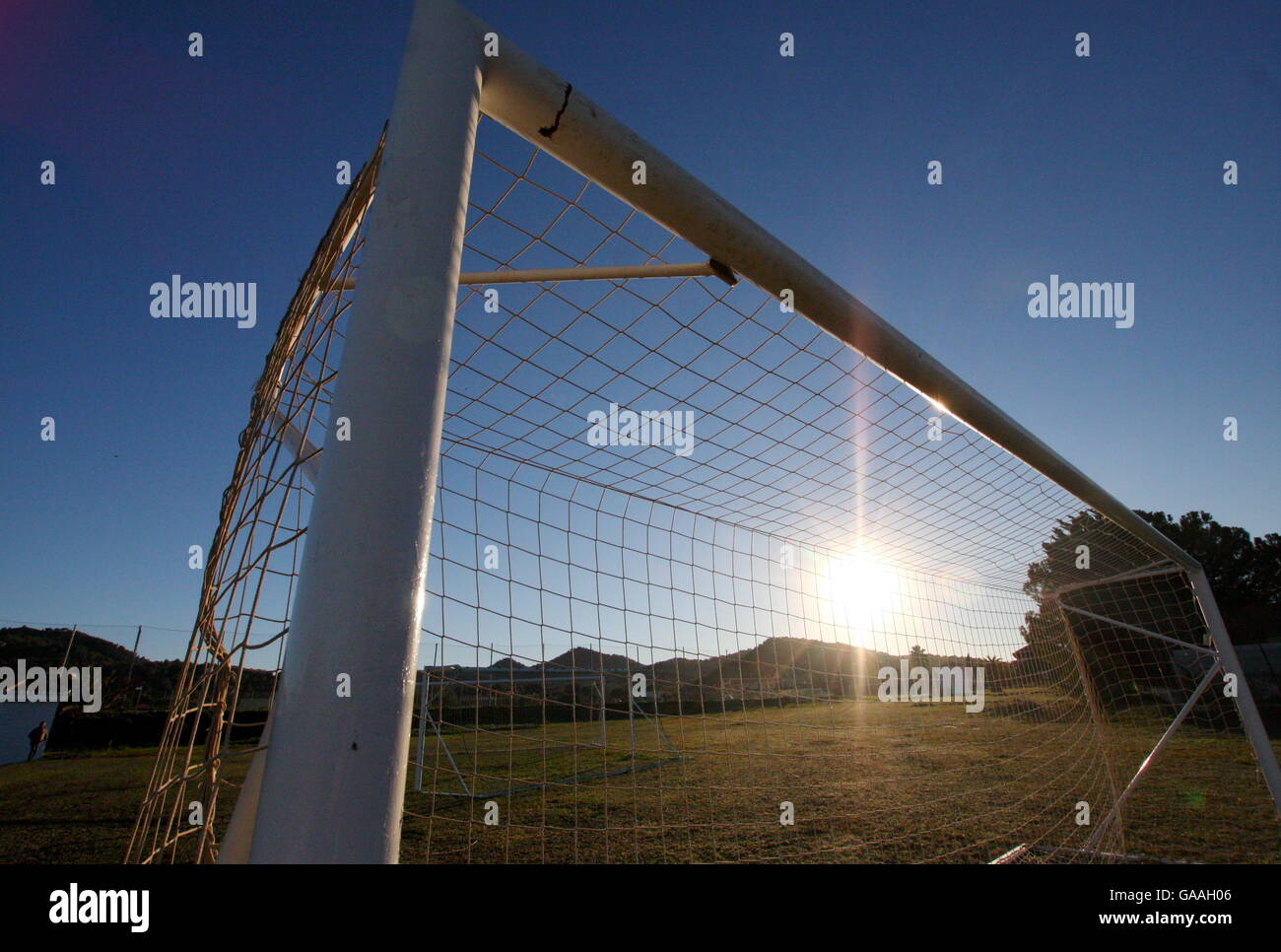 Soccer training on a sunny evening Stock Photo