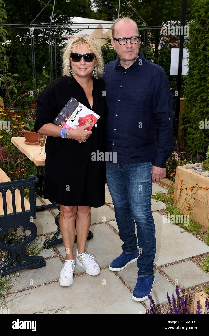 Jennifer Saunders and her husband Adrian Edmondson at the press day for the RHS Hampton Court Palace Flower Show in Surrey. Stock Photo