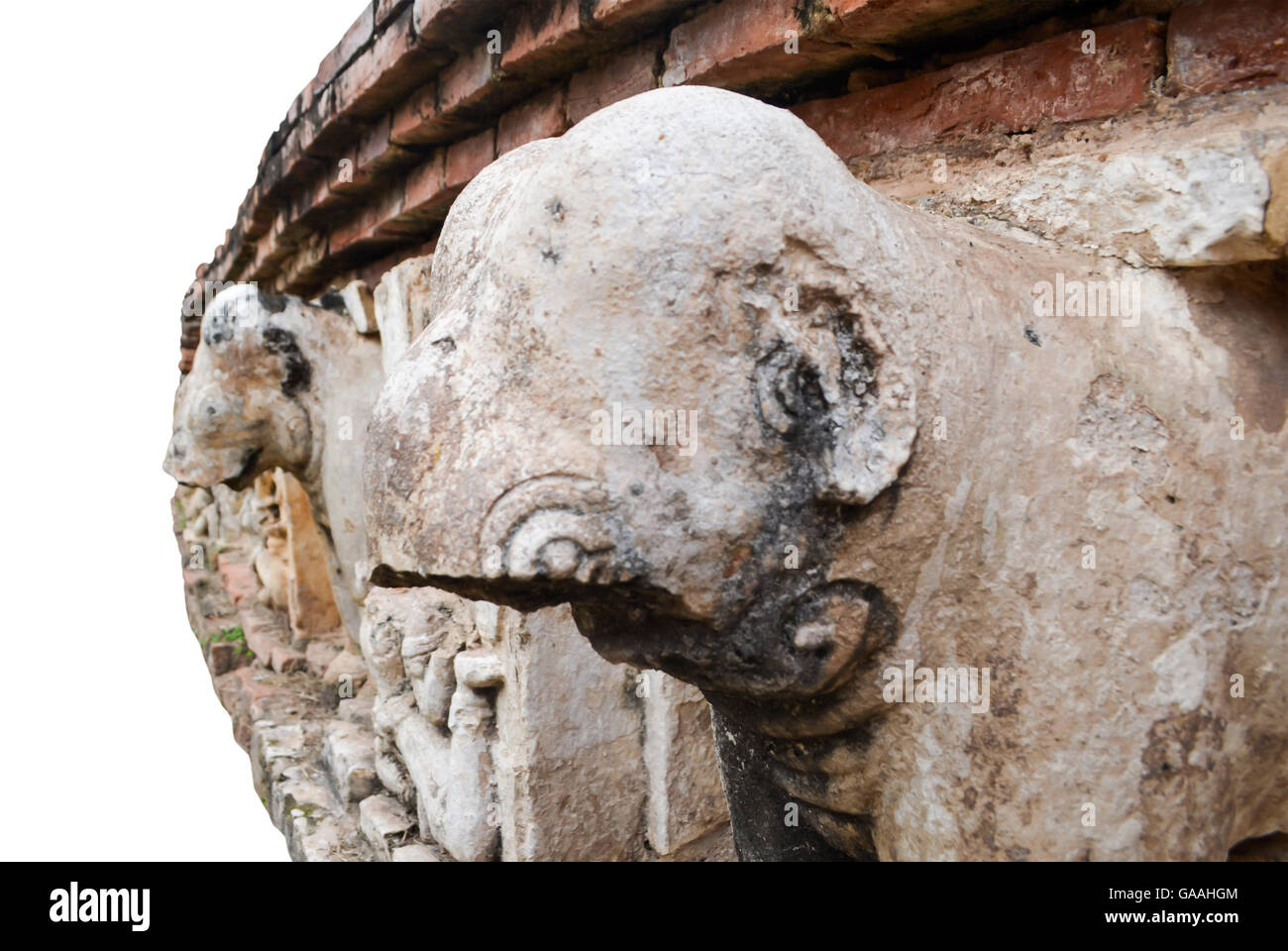 Sculpture at Sukhothai historical park isolated on white background Stock Photo