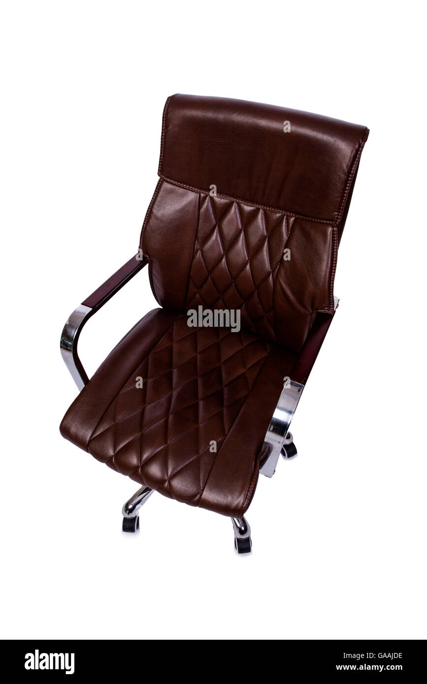 Brown leather office chair isolated on white Stock Photo Alamy