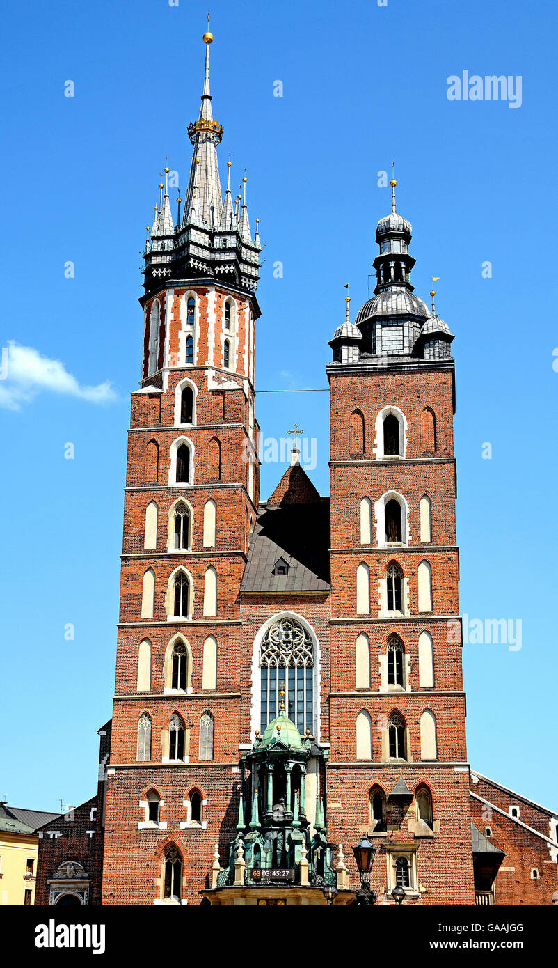 St Mary's Basilica Old Market Square Krakow Stock Photo