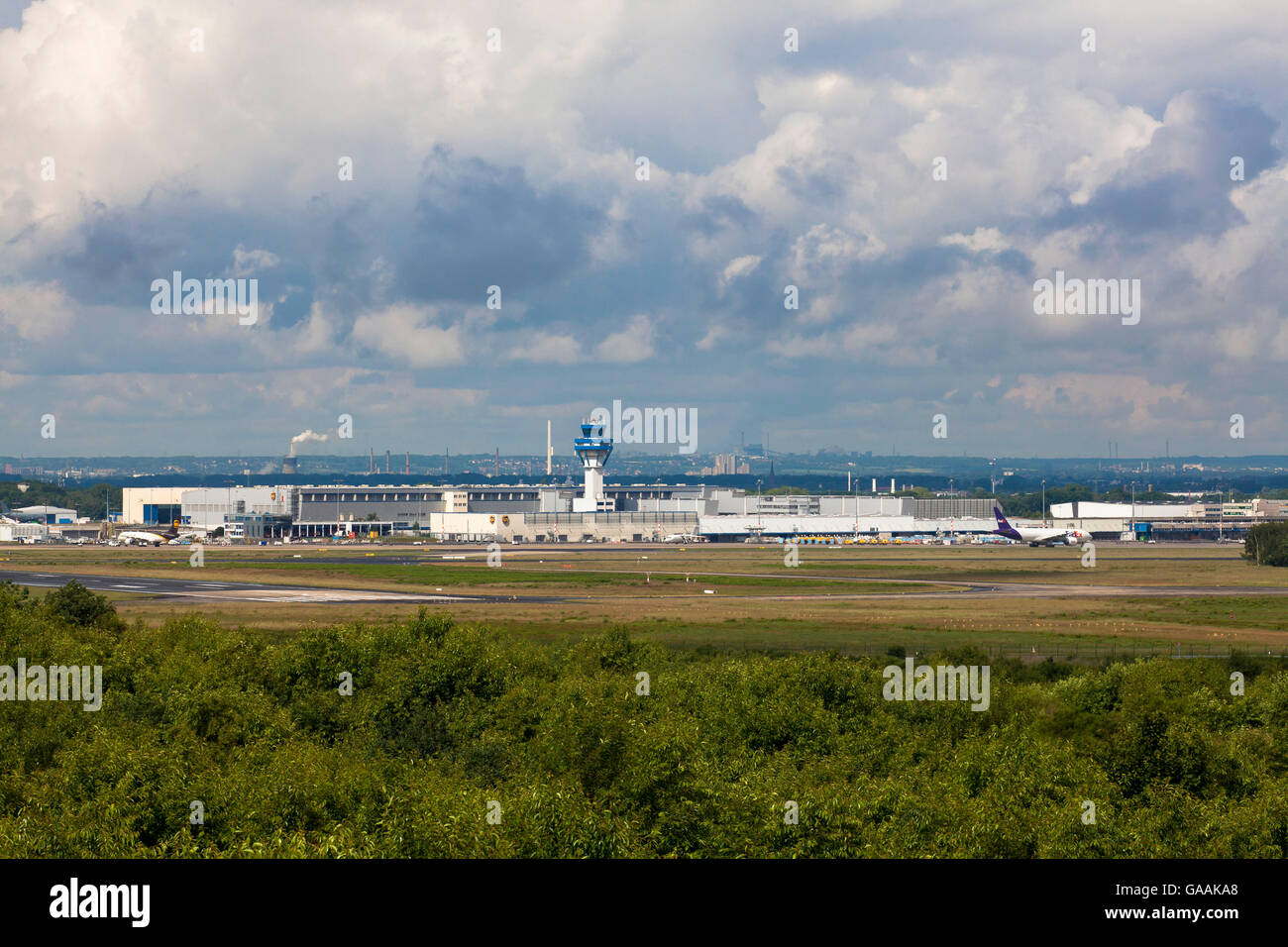 Germany, Troisdorf, North Rhine-Westphalia, clouds above the Aircargo-Hub of the airport Cologne Bonn. Stock Photo
