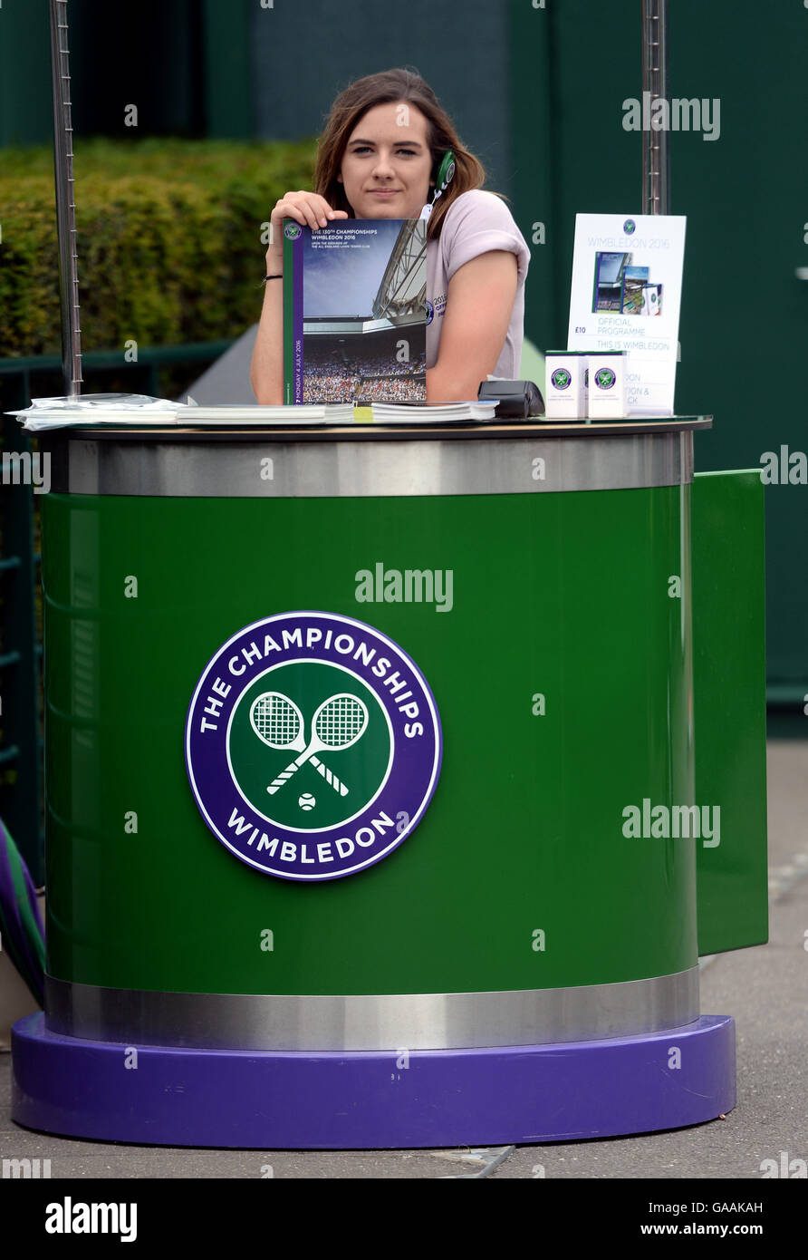 A programme seller on day seven of the Wimbledon Championships at the All  England Lawn Tennis and Croquet Club, Wimbledon Stock Photo - Alamy