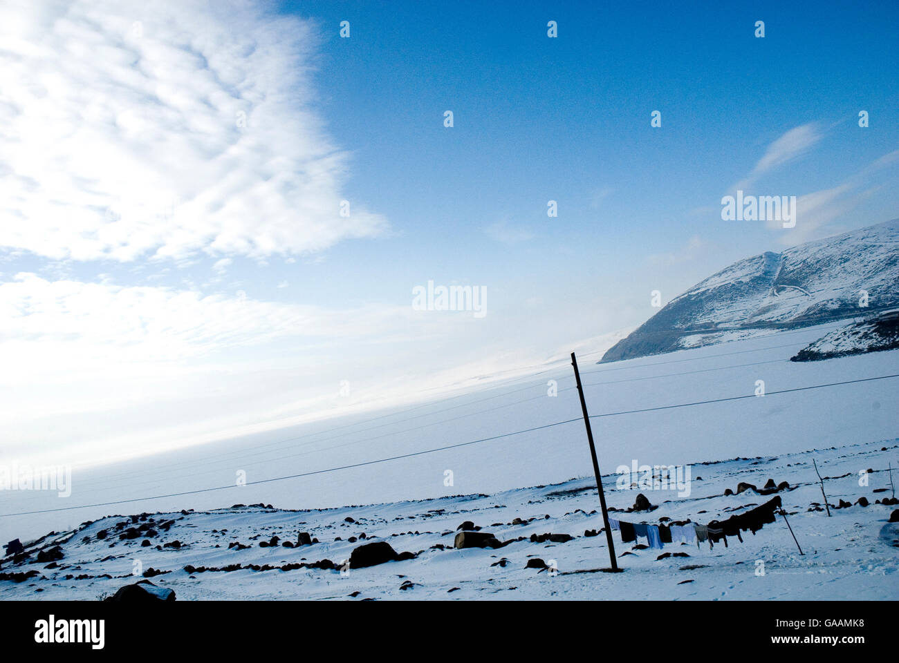 Cildir lake is covered snow, Kars Turkey Stock Photo
