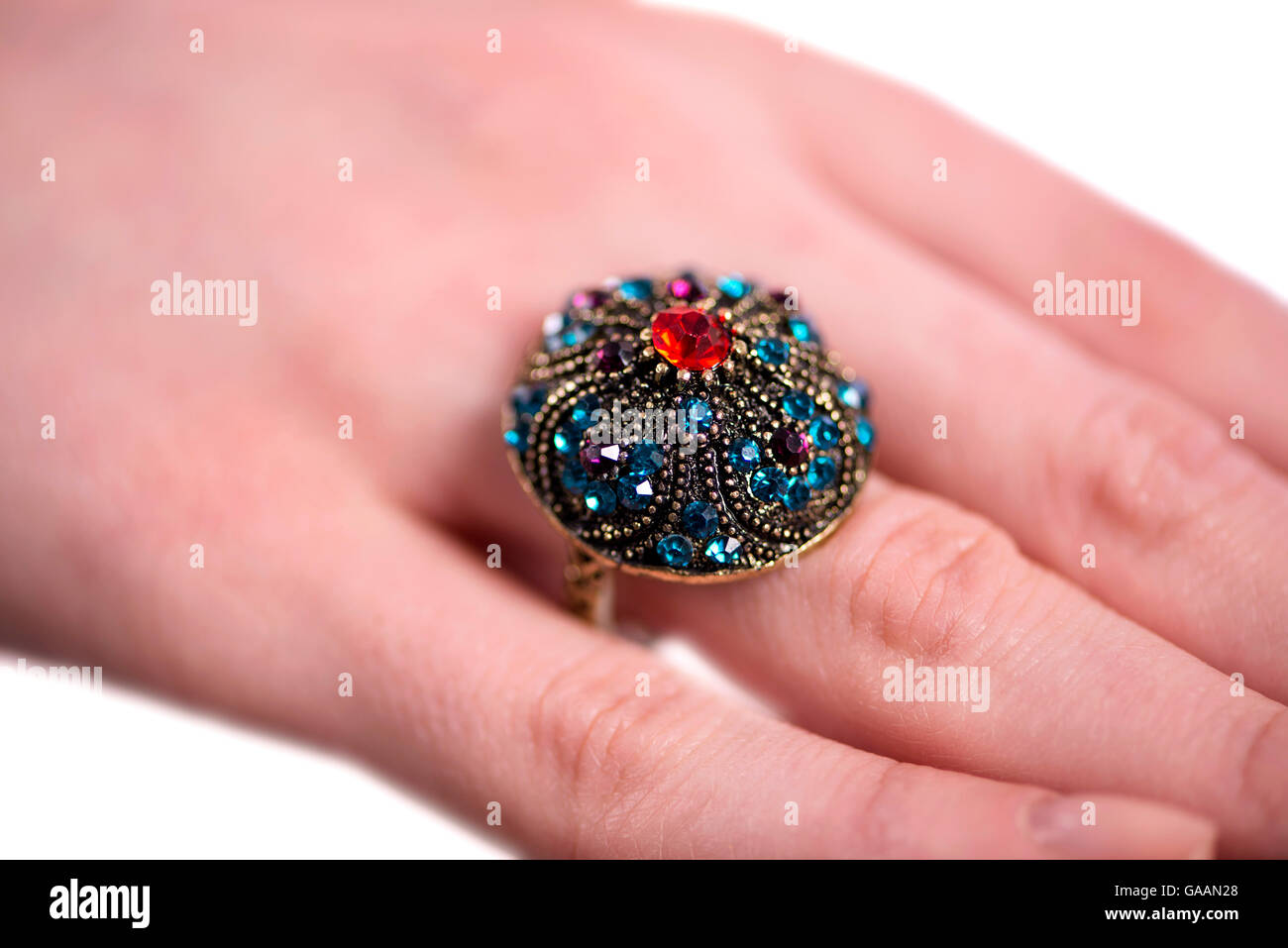 Jewellery ring worn on the finger Stock Photo Alamy