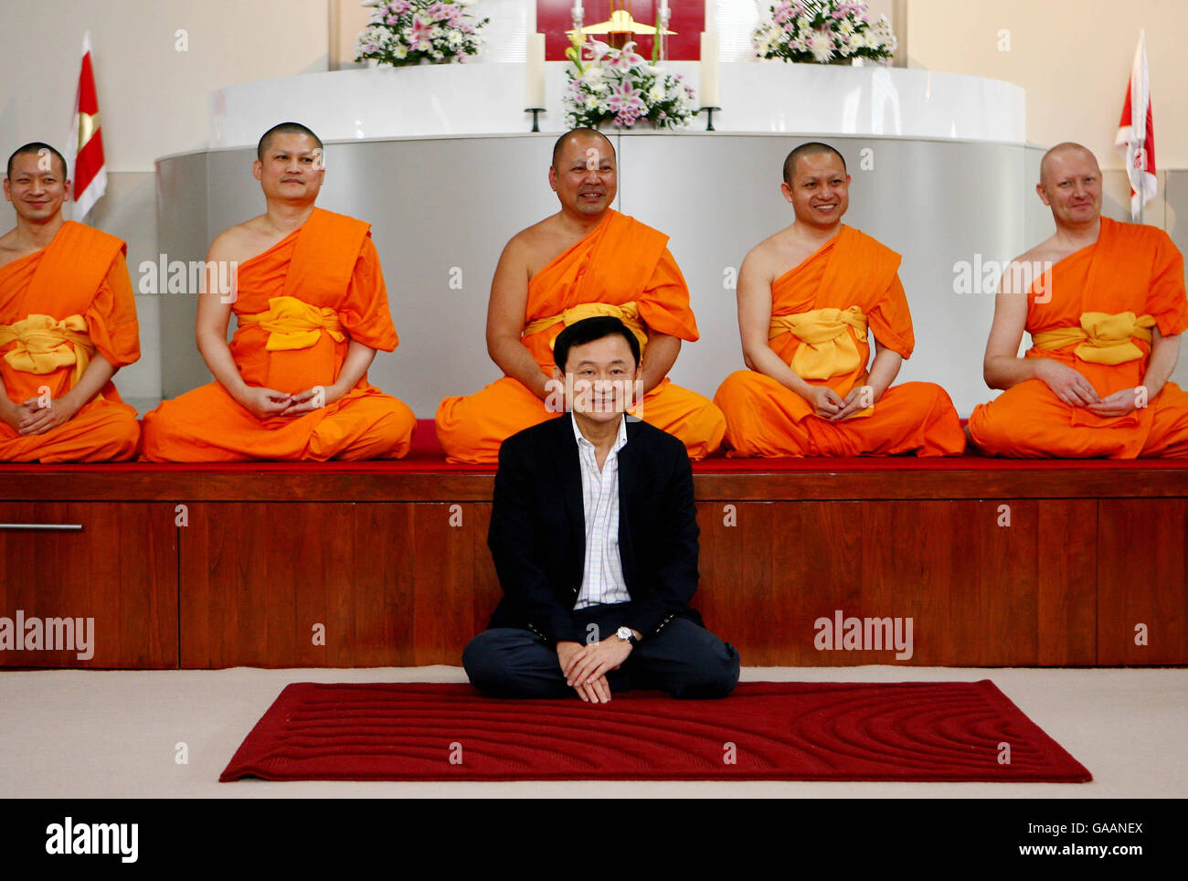 Thaksin Shinawatra visits Buddist centre Stock Photo