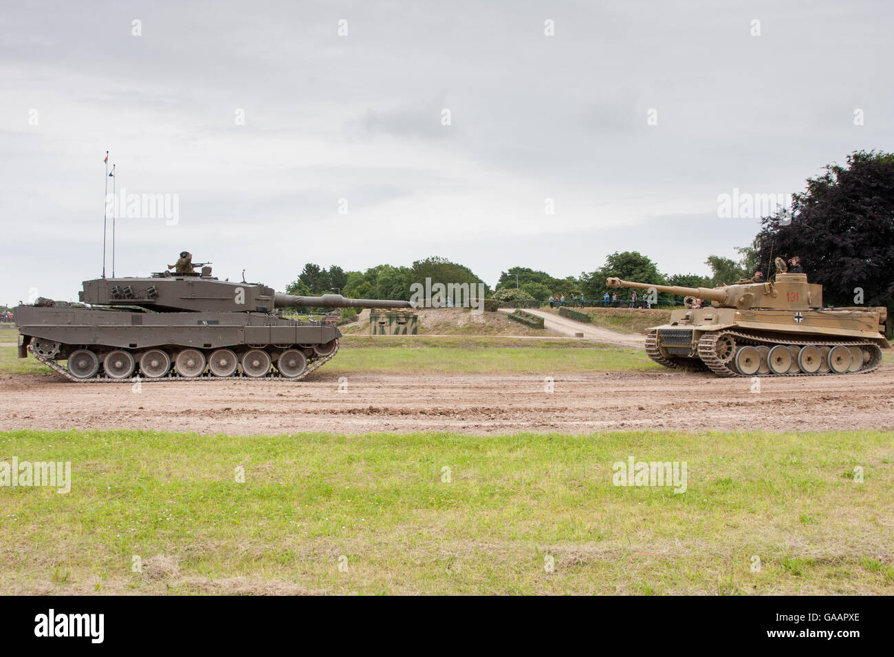 Modern Leopard 2  and Tiger 1 (from WW2) Tanks Stock Photo