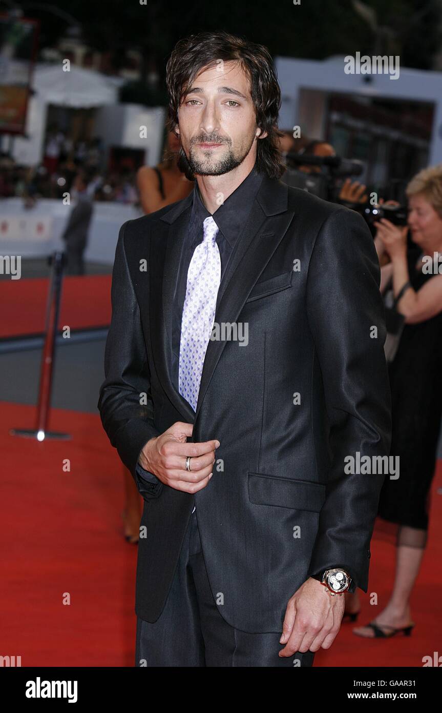 Adrien Brody arrives for the premiere of the film 'The Darjeeling Limited', at the Venice Film Festival in Italy Stock Photo