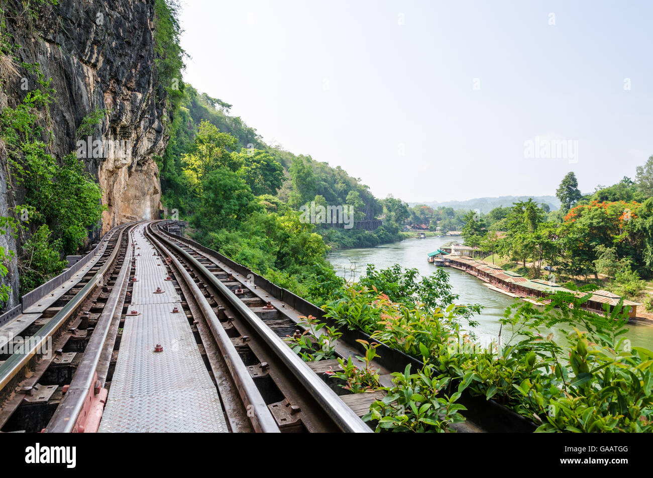 Beautiful landscape Death Railway bridge over the Kwai Noi River at Krasae cave in Kanchanaburi province Thailand Stock Photo