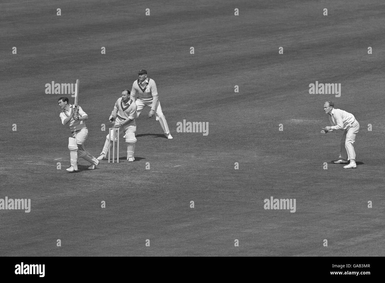 Cricket - MCC v Surrey - Lords. Derek Shackleton of MCC hits out to Jim ...