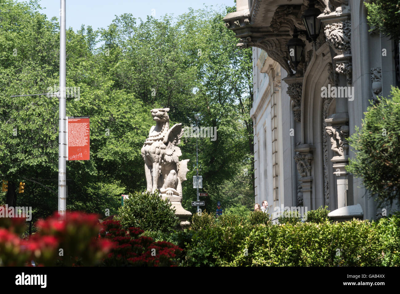 Stone Carving, Winged Griffin,  3 East 78th Street, Upper East Side, NYC Stock Photo