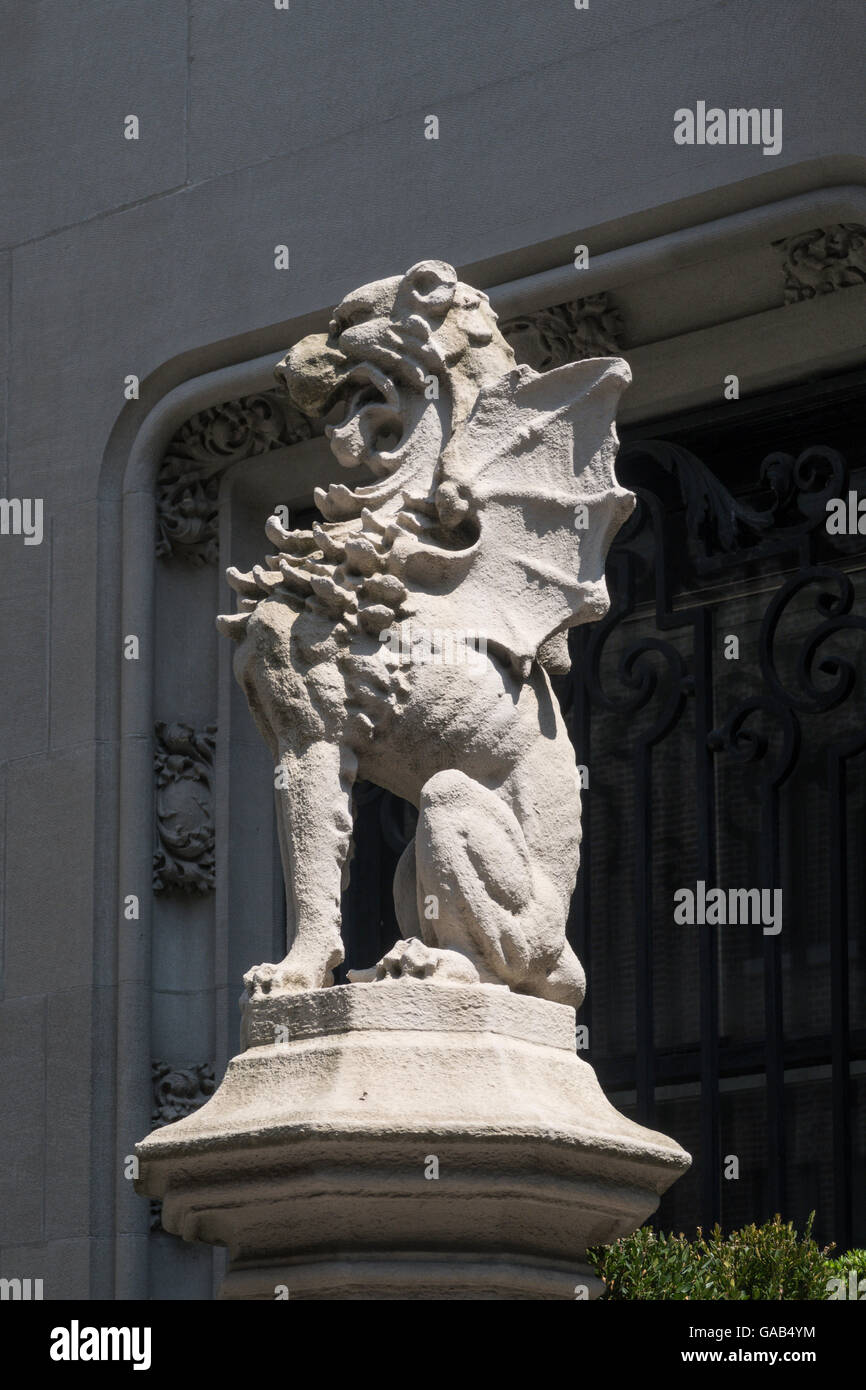 Stone Carving, Winged Griffin,  3 East 78th Street, Upper East Side, NYC Stock Photo