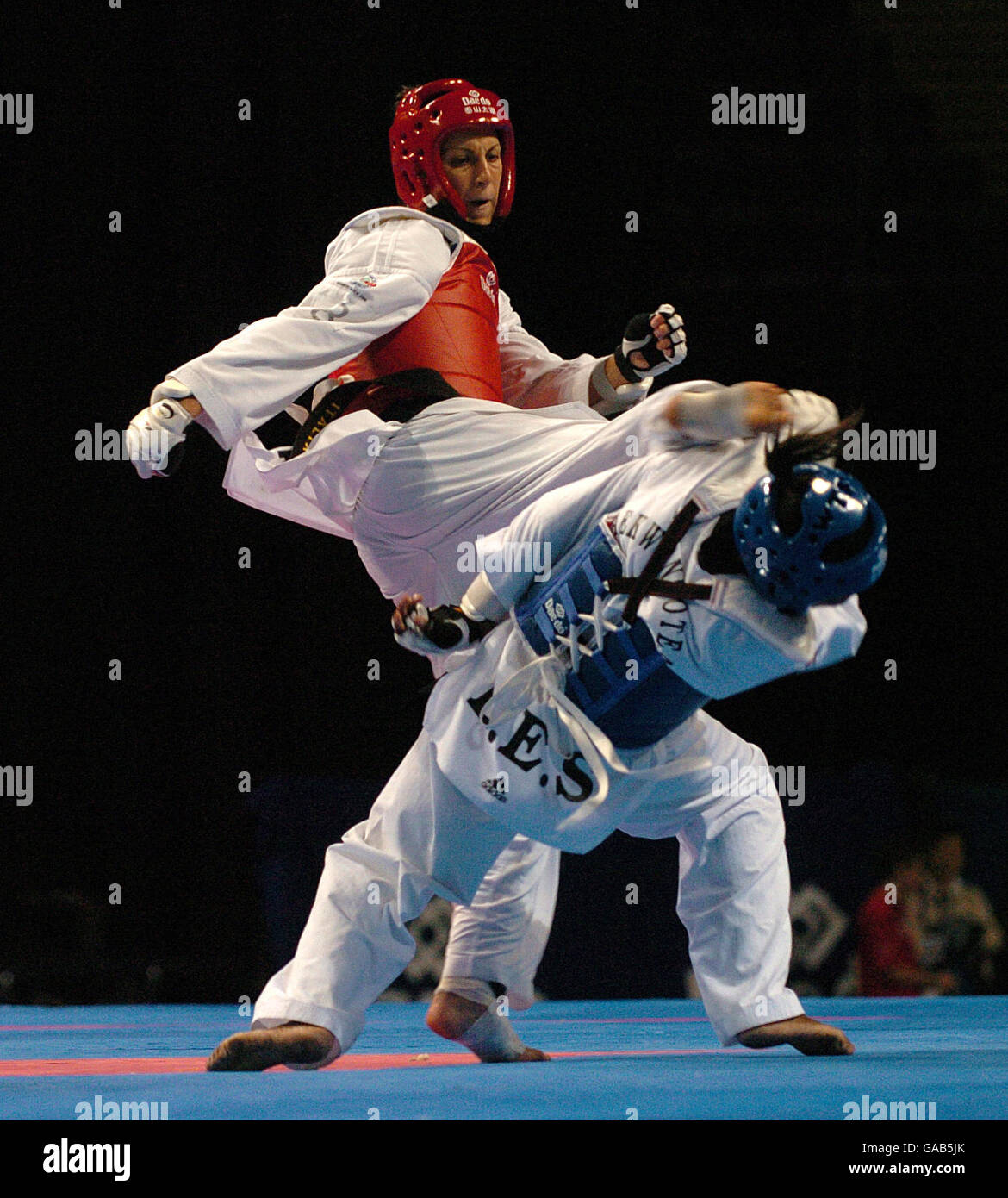 Athletics - 2007 World Taekwondo Bejing Olympic Qualification - MEN Arena. Italy's Veronica Calabrese (red) in action against Lesotho's Likeleli Thamae (blue) Stock Photo