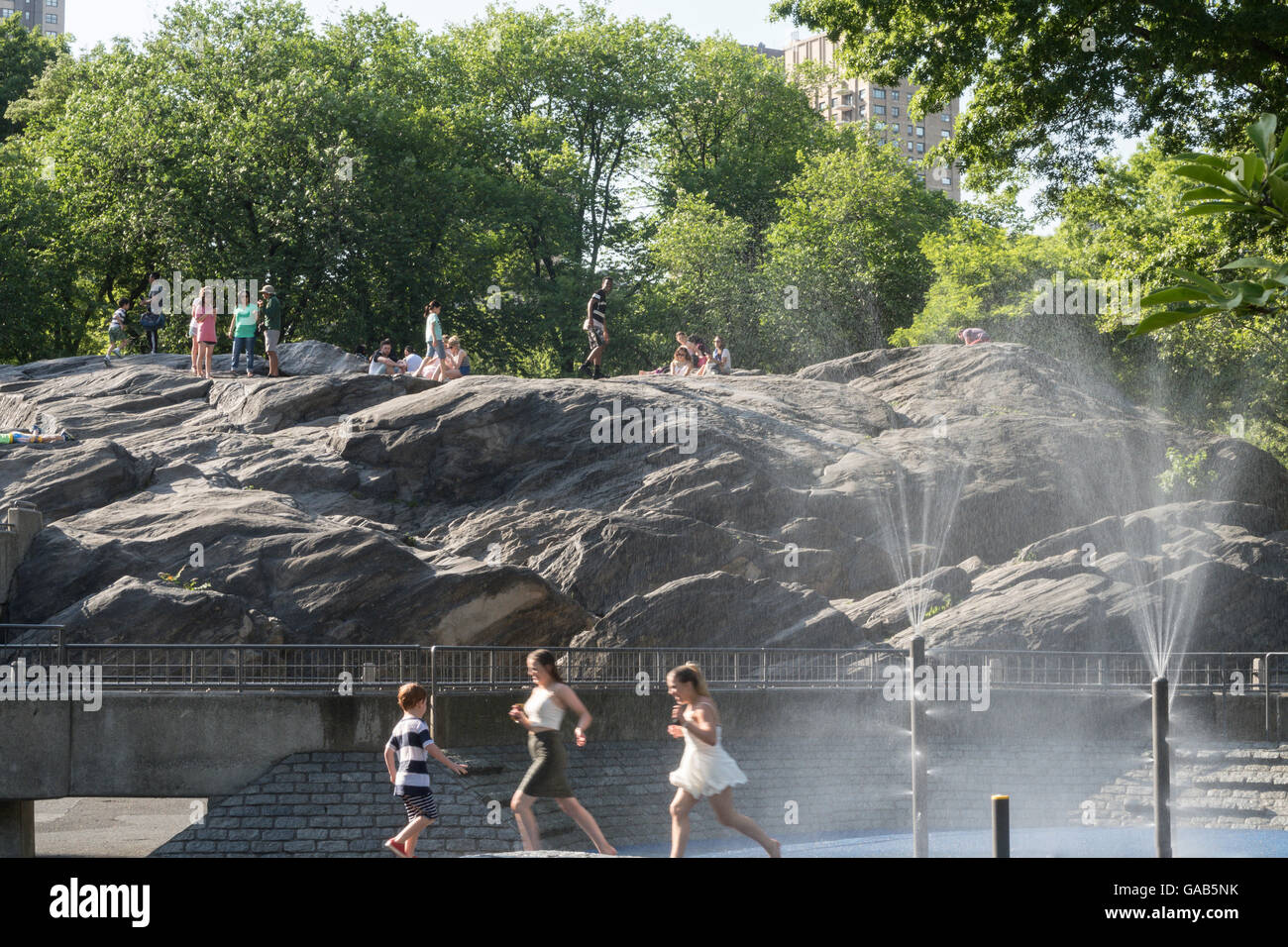 Sprinklers in Heckscher Playground, Central Park, NYC Stock Photo - Alamy