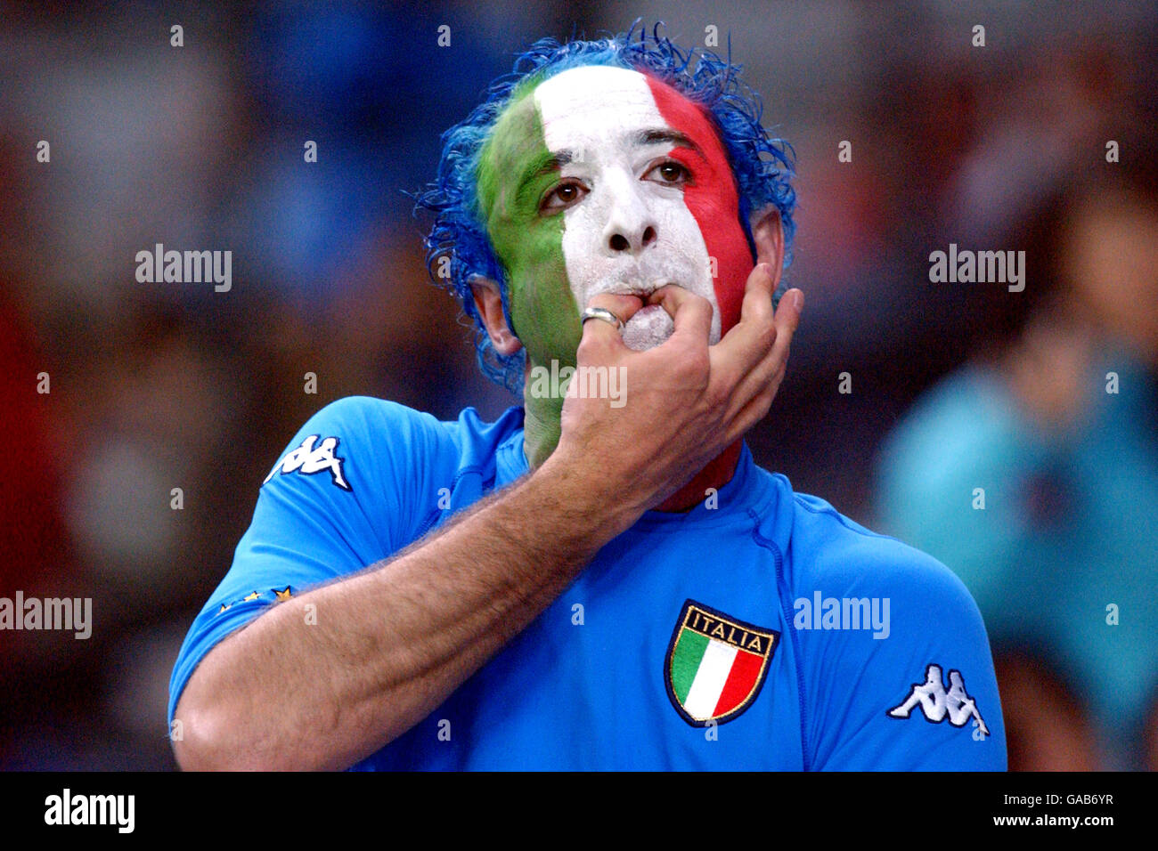 Soccer - FIFA World Cup 2002 - Group G - Italy v Ecuador. An Italy fan cheers on his team Stock Photo