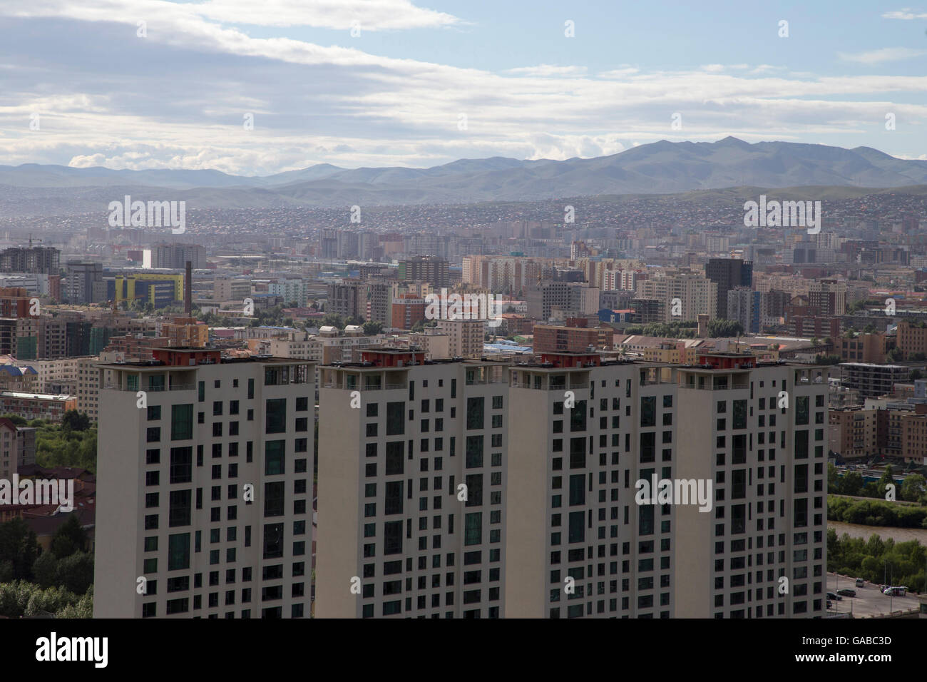 View of Ulaanbaatar from the height of the memorial complex on the outskirts of the Capital city of Mongolia Stock Photo