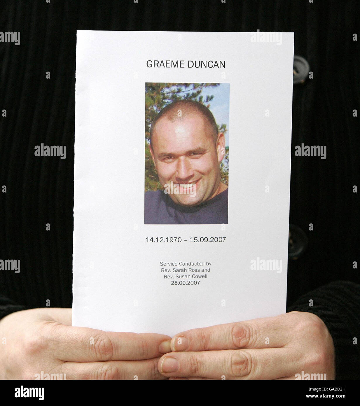 The order of service at the funeral of former quad bike champion, Graeme Duncan, 37, who died in the helicopter crash that killed rally driver Colin McRae. Stock Photo